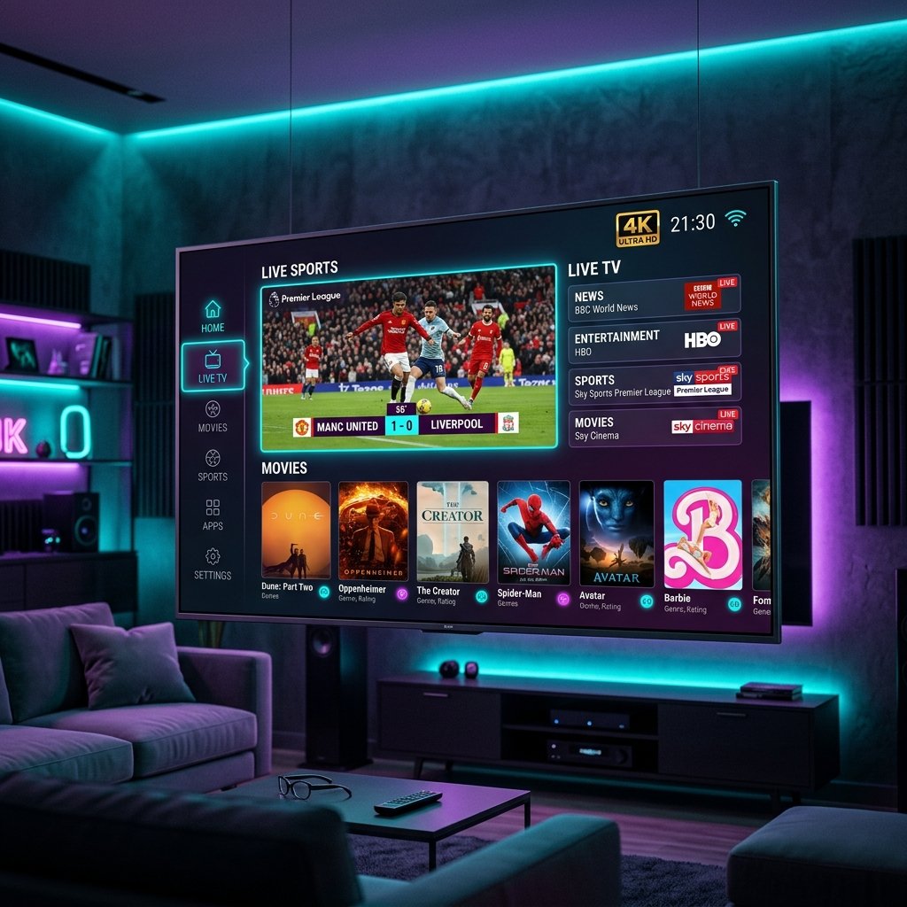 Interface de Streaming 4K em Smart TV para Teste IPTV Grátis